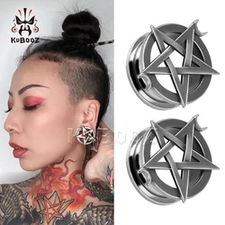 KUBOOZ Popular Stainless Steel Pentagram Star Moon Ear Tunnels Expanders Body Piercing Jewelry Earring Gauges Stretchers 2PCS