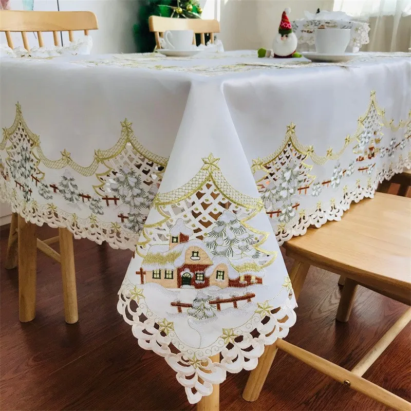 EMD KONI Embroidery Christmas decoration Cutout white Christmas tree round table cloth Creative star pillowcase