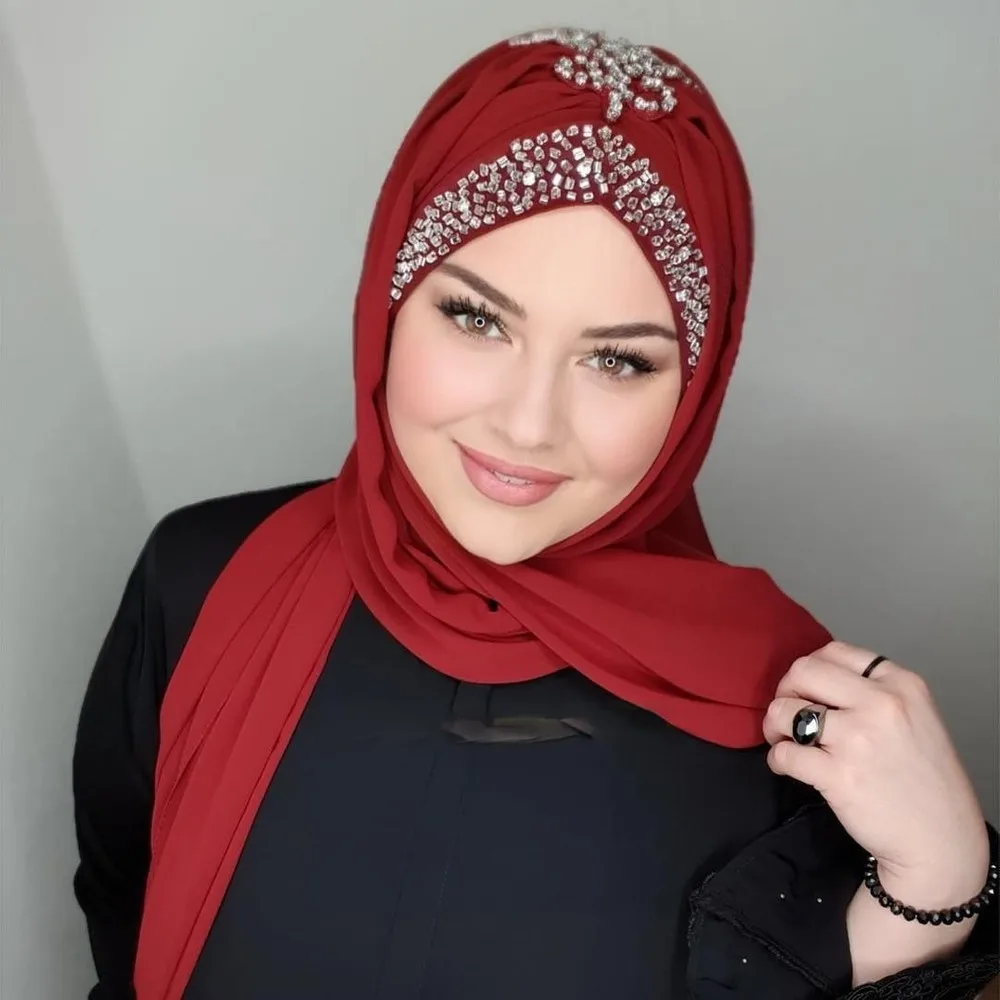 Differenza Hijab Muslimischen Kopf Turbane Für Frauen Schal Mode Schals Foulard Hand Bestickt Praktische Schal Turban Mujer Arabischen