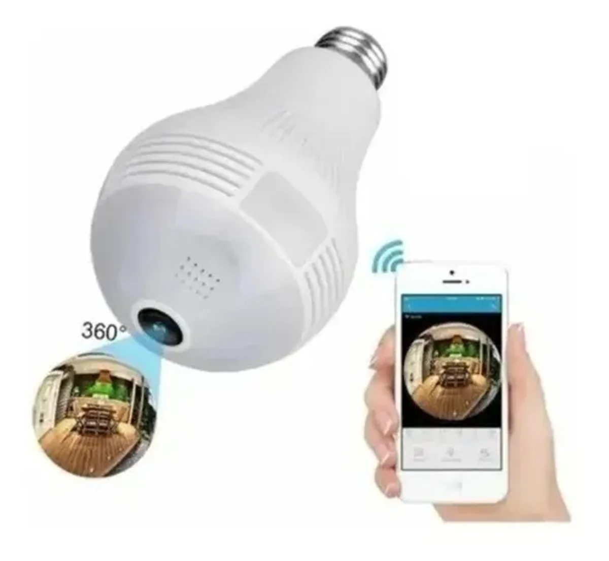 Camera Ip Safe Lampada Vr 360 Panoramica Espia Wifi