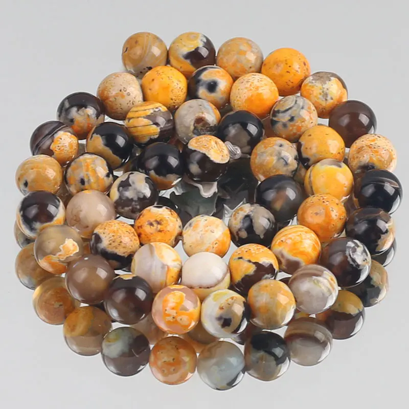 Beads Popular Jewelry Accessories Making DIY Round Natural Stone Yellow Fire Agates For Women Necklace Bracelet Gift Abalorios