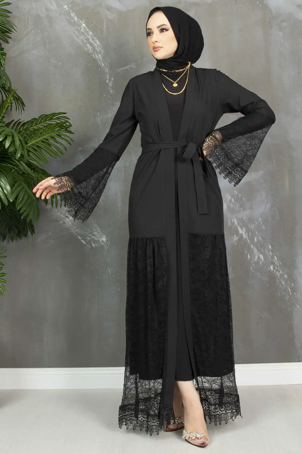 Lace Detail Black Abayas Dubai Luxury Muslim Fashion Dress African Woman Moroccan Wedding Kaftan Evening Turkey Gulf Islam 2022