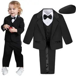 Black Tuxedo for Baby Boy Infant Wedding Suit Toddler Birthday Party Gift Outfits Christening Baptism Easter New Year Costume