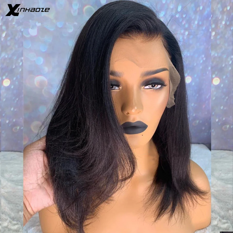 Yaki Human Hair Wig Kinky Straight Short Bob Human Hair Wigs 13x6 Lace Front Wigs Glueless Silk Top Wigs Pre Plucked 150% Remy