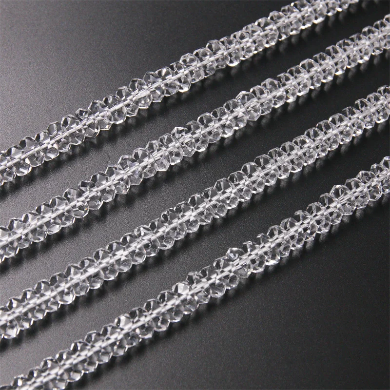 Rock Crystal Clear Quartz Beads Strand Rondelle Faceted Abacus Shape 3x6/4x8mm Natural Stone For Making Jewelry DIY Bracelet