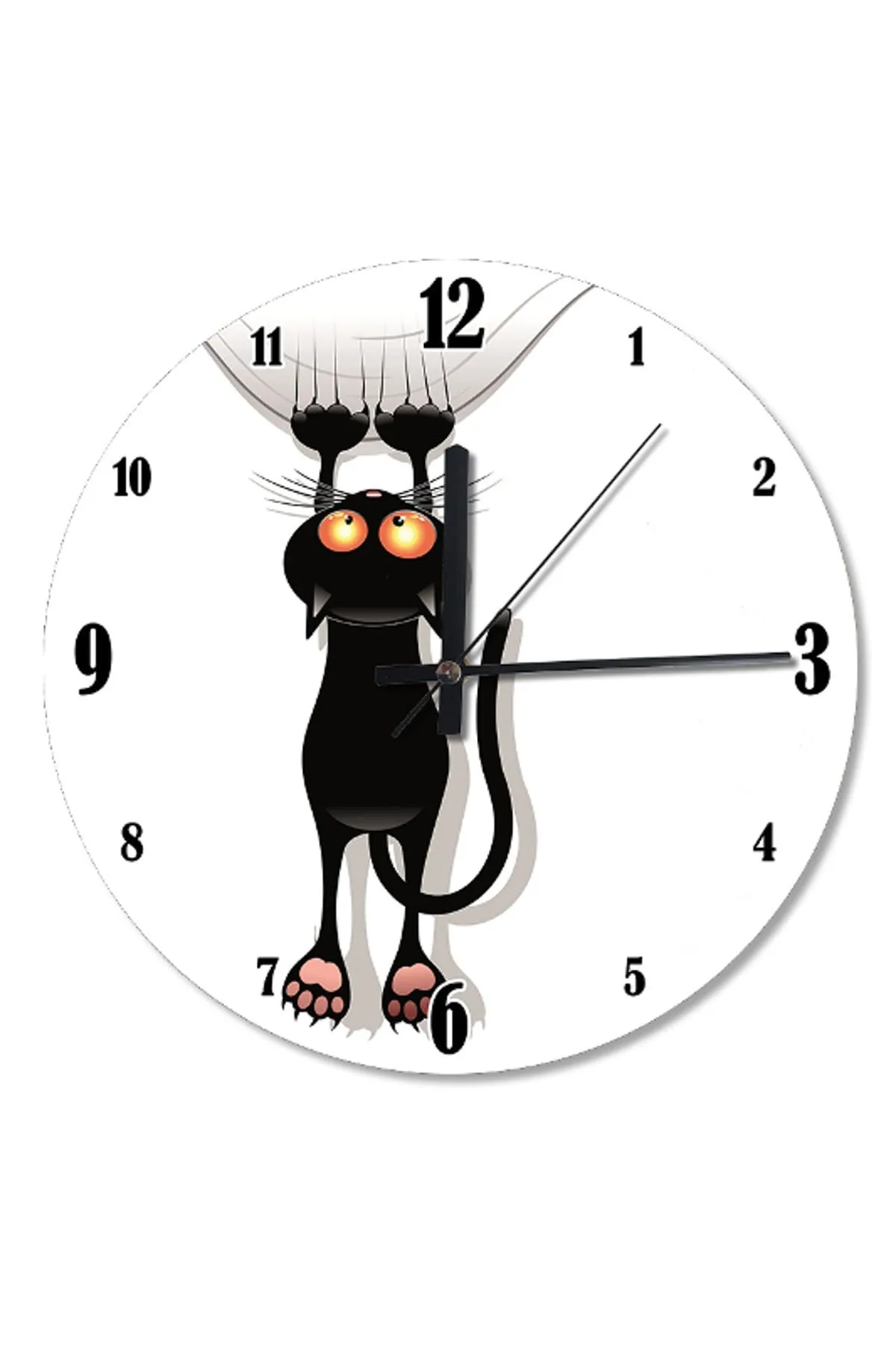 

30 Cm Diameter Scratching Black Cat Shaped Wooden Wall Clock Home Decoration Gift Classy Stylish Clock