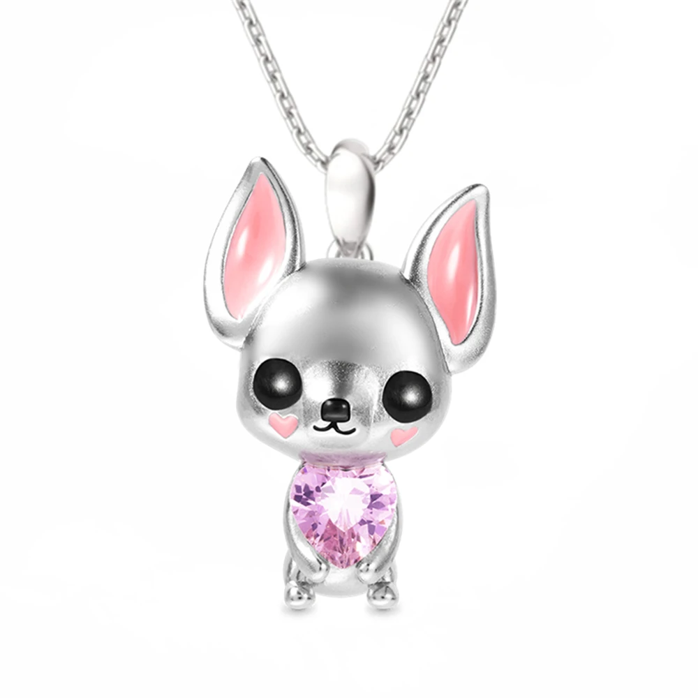 Imagen 4: Collar con colgante de Chihuahua de cristal rosa de corazón creativo para mujer, joyería de fiesta de mascotas exquisita para mujer, regalos de amor de cumpleaños únicos