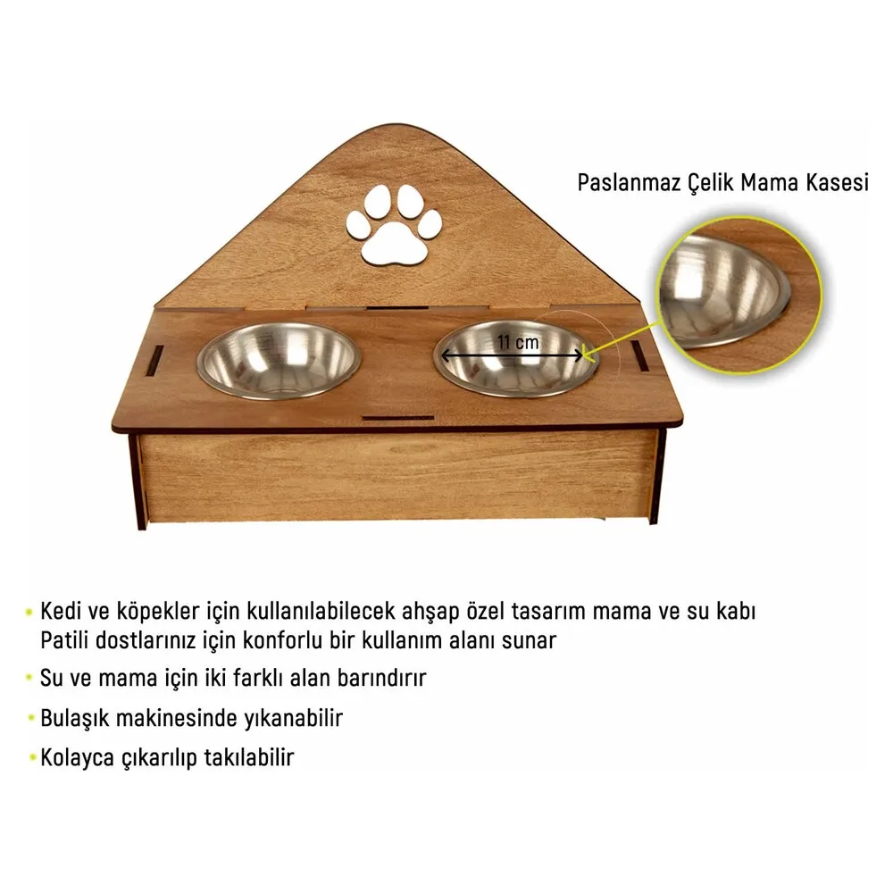 PetPro Steel Bowl Wooden Paw Pattern Cat Dog Food and Water Bowl Cat Dog Accessories Nutrition Supplies