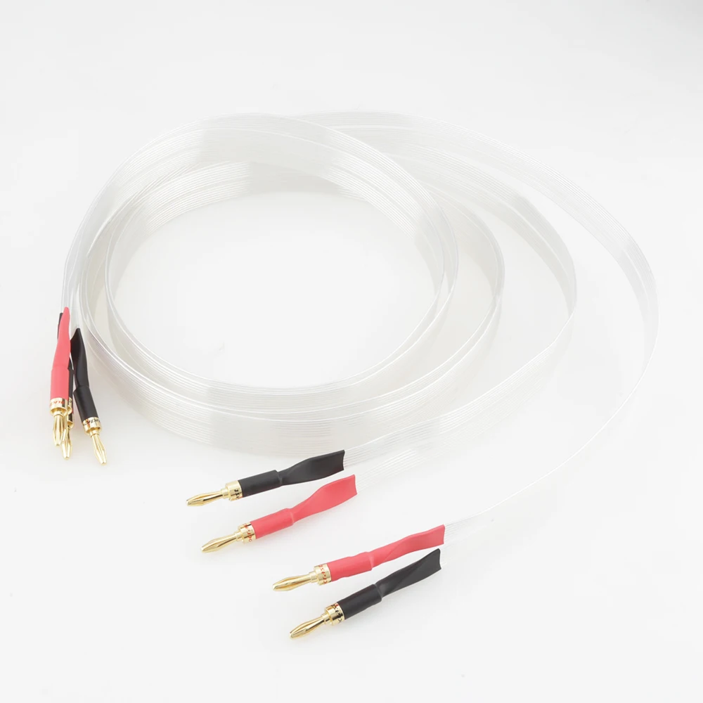 

Hi-end ribbon audio speaker cable OCC silver plated Hi-end Loudspeaker Cable with gold plated banana plug