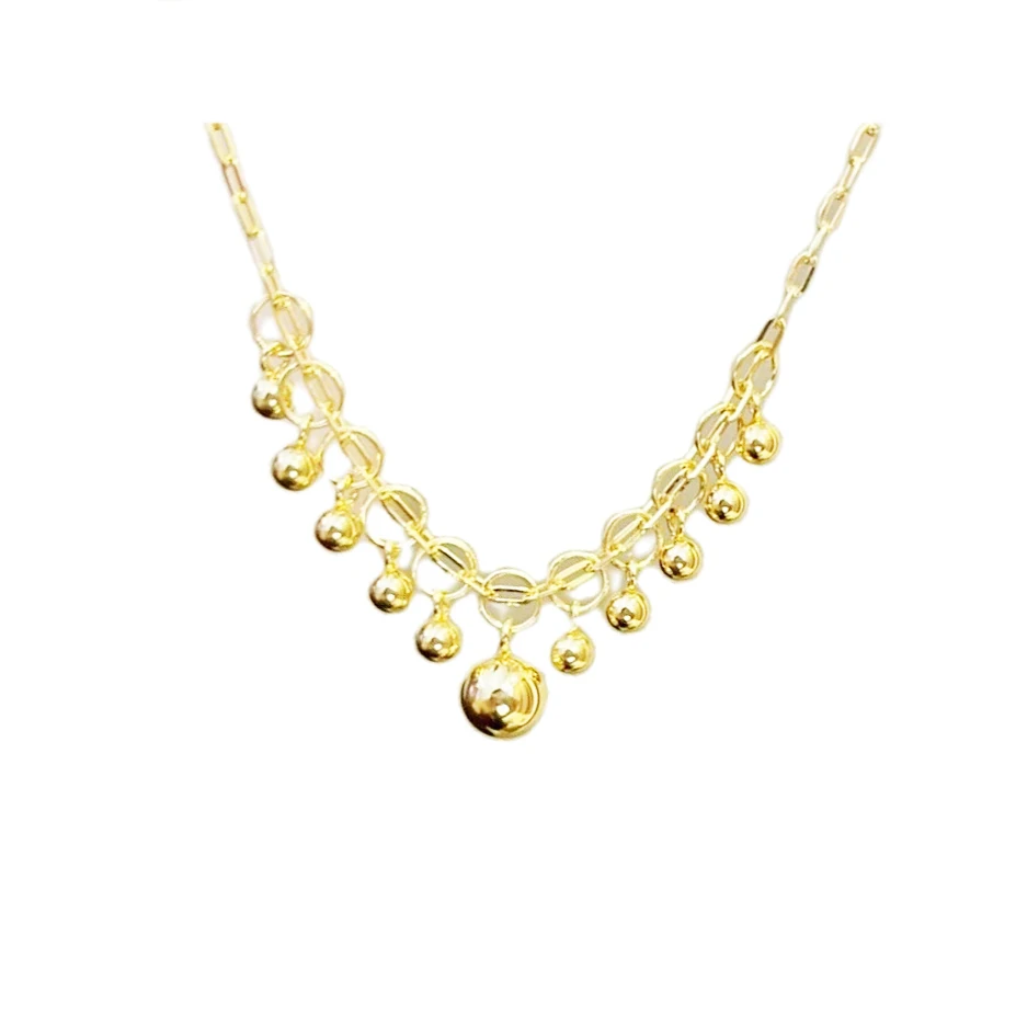 MADALENA SARARA AU999 Yellow Gold Women Bead Necklace Lace French Style Romantic Luxury Jewelry