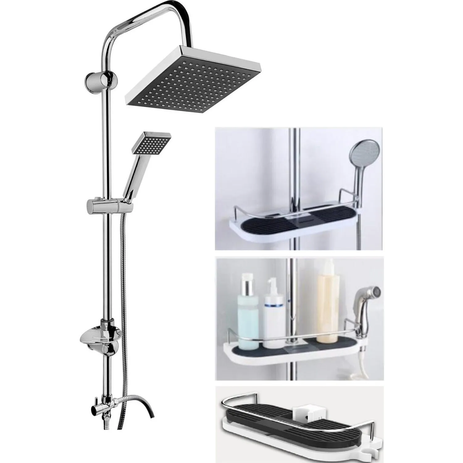 Morponi Robot Square Head Shower System Multifunctional Sprinkler Shower Set with Shelf Holder (1 Piece Shelf) Bathroom Accesso