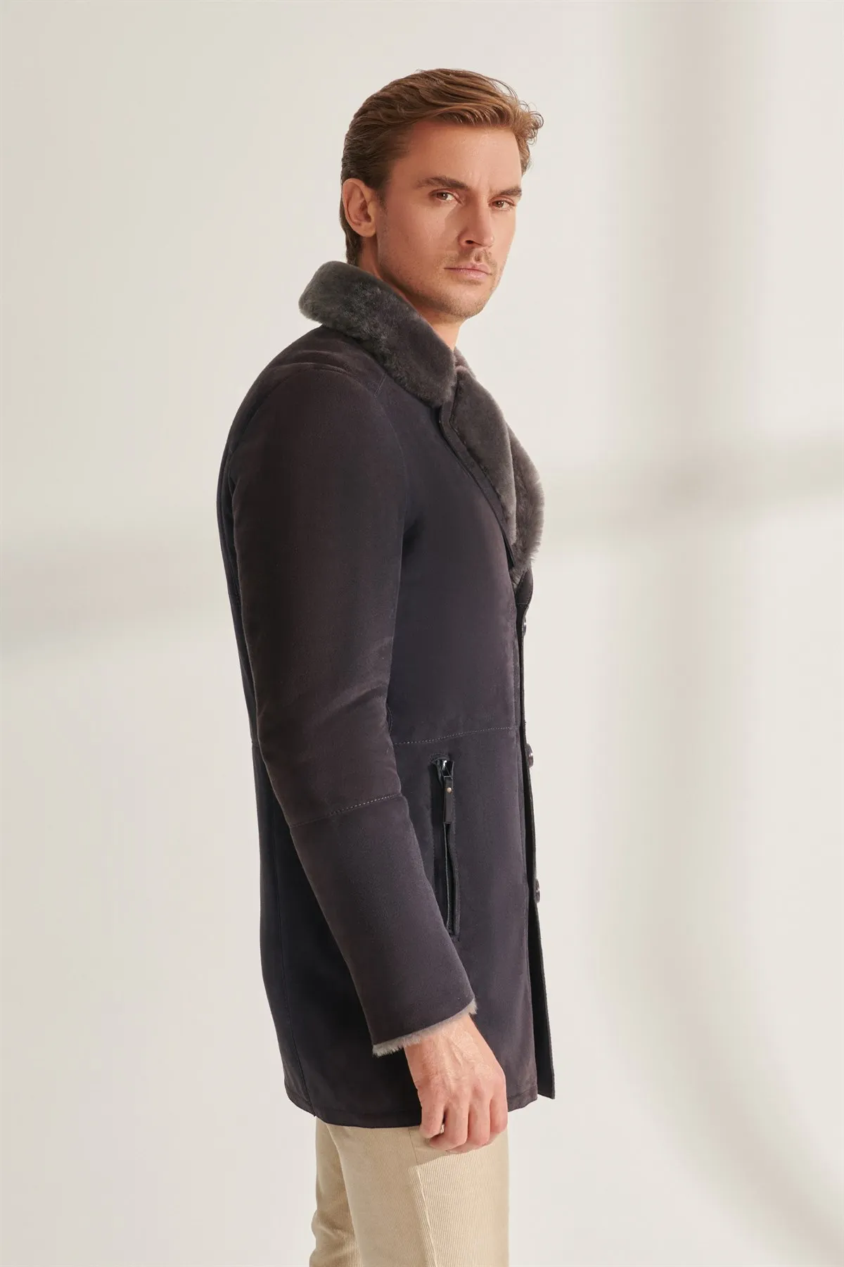 Sports Shearling Leather Jacket - close-up view