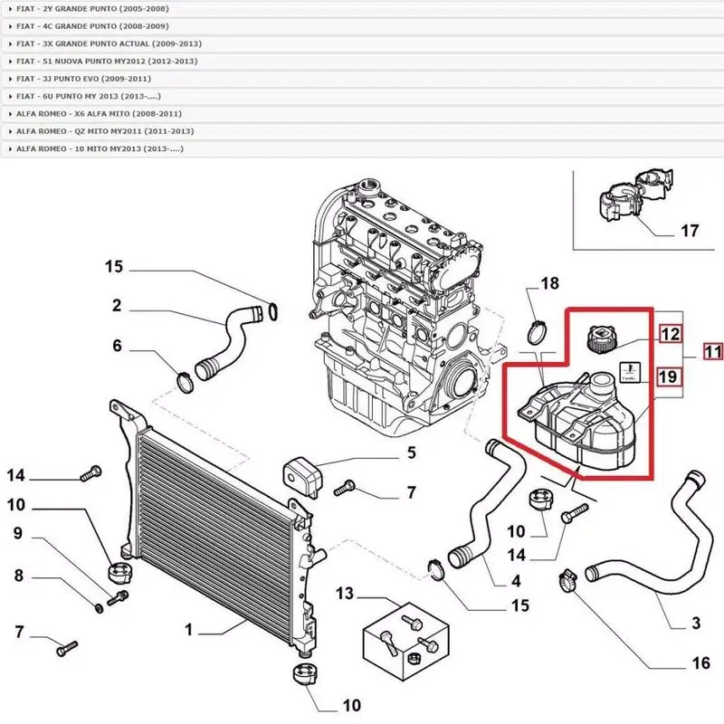 Cover Radiator Water Expansion Tank For Fiat Grande Punto Doblo Linea 1.3 1.6 EURO 5 Motor 55700508 93934761 343940 770044