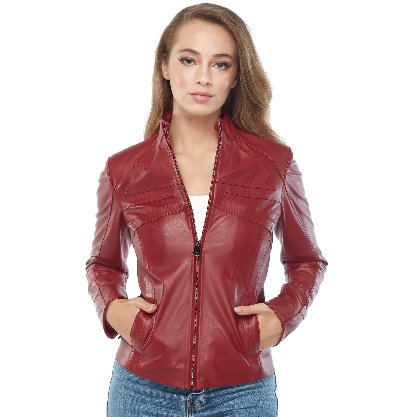 Mantel Jaket Wanita Kulit Asli Kulit Domba Domba Kulit Domba Musim Gugur Musim Dingin 2022 Tipis Ukuran Besar Antik Sepeda Cinzia Merah