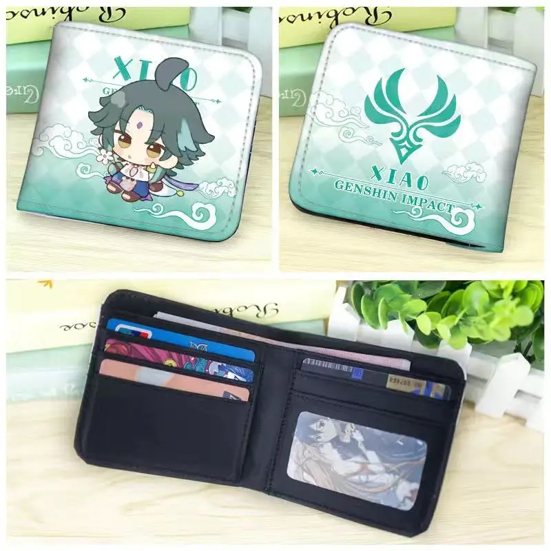 Anime Genshin Impact PU Leather Casual Student Coin Purse, Klee Xiao Zhong Li Cosplay, Cute Folding Wallet, Short Gift for Men and Women