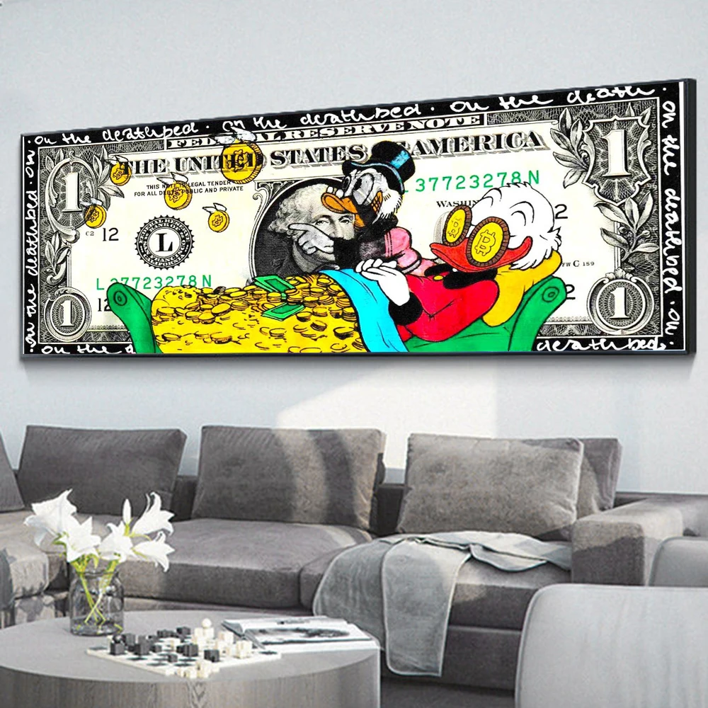 

Huge Money Wall Canvas Poster Painting Mural Print Donald Duck Picture For Quadro Office Living Room Home Art Decoration Cuadros