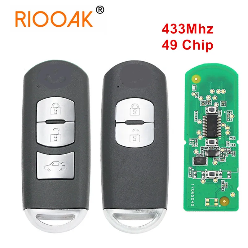 

Replacement Remote Key Fob 433Mhz 49 Chip For Mazda 3 6 CX-4 CX-5 MX-5 SKE13E-01 With Small Key with Logo