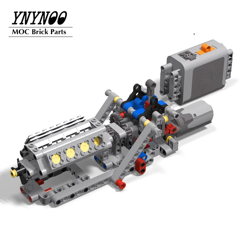 High-Tech Mechanical Power Group V8 Engine Cylinder Model Matched Sequential Gearbox 4 Speeds MOC Building Block Bricks DIY Toys