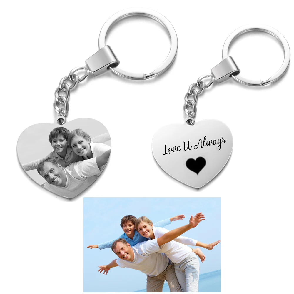 

Custom Photo Keychain for Women Men Personalized Name Keyring Heart Round Rey Holder Stainless Steel Jewelry Keychains for Gifts