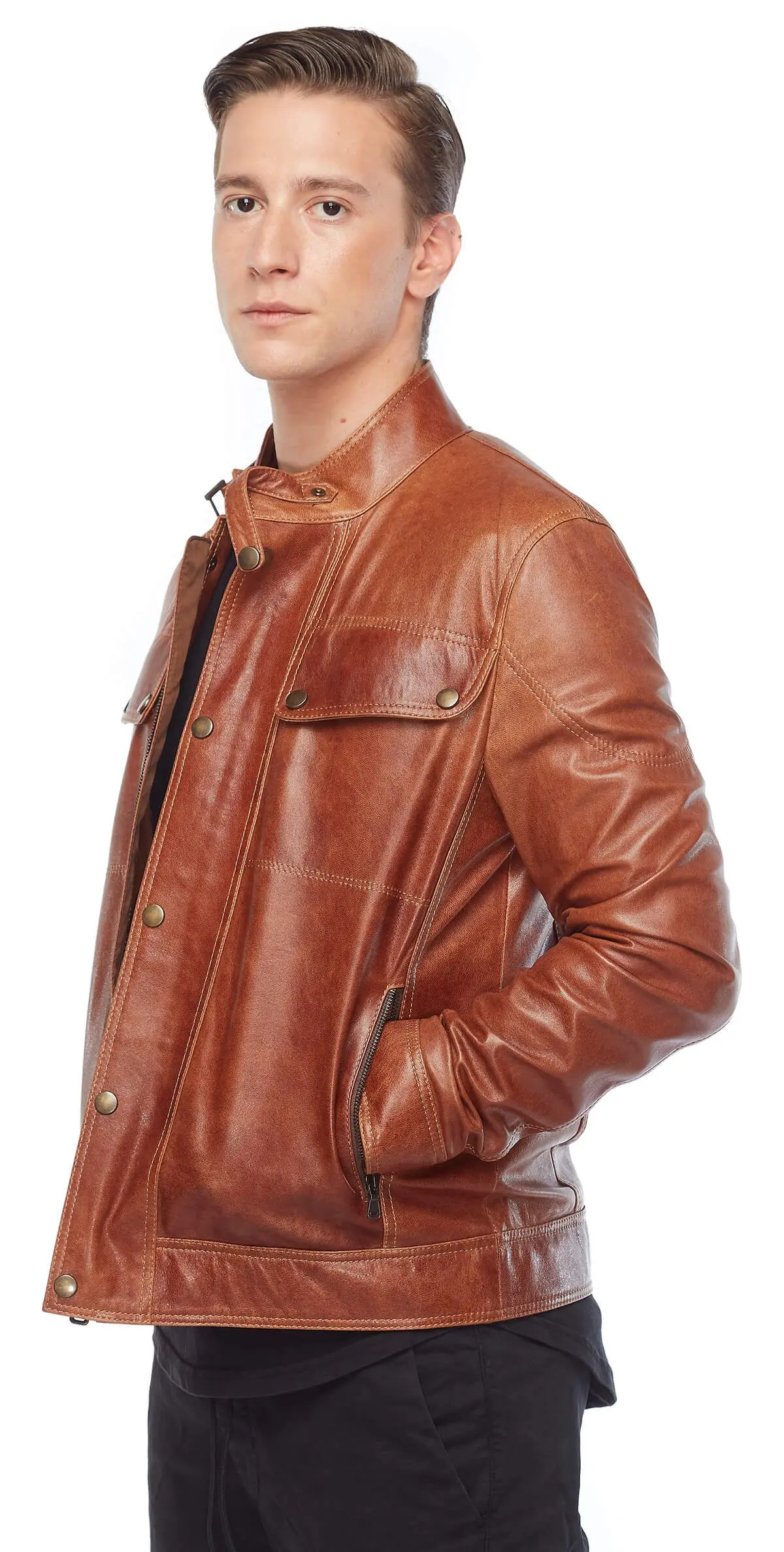 Addo Male Genuine Leather Coats Tan Orjinal Lambskin Autumn Winter 2022 Biker Slim Large Size VintageTürkiye