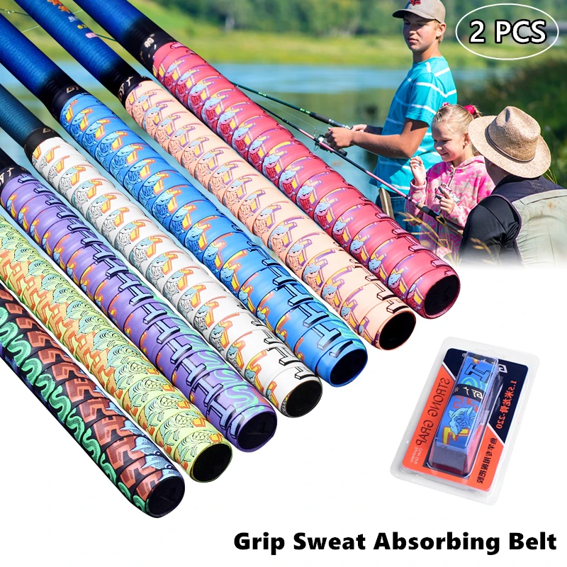 2Pcs Anti-slip Multicolor Fishing Rods Grip Tapes Sweat-absorbent Badminton Racket Handles Tapes