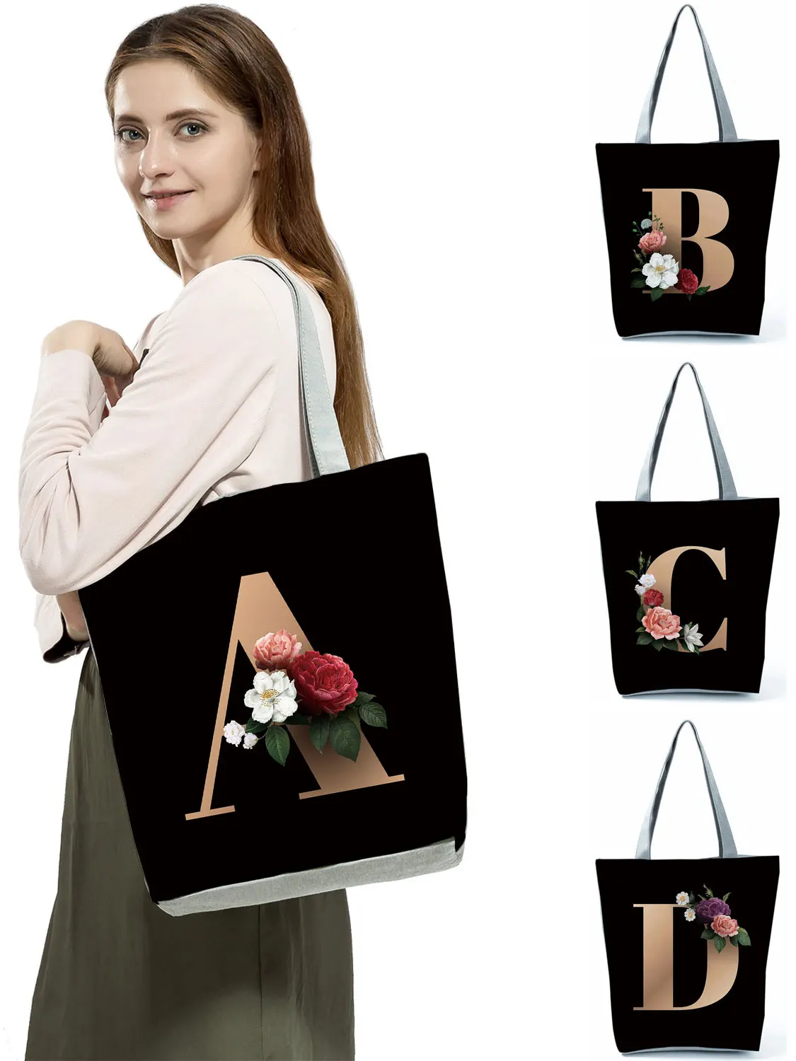 Ladies Shopping Bag All-match Letter Series Handbag Foldable Reusable Cloth Shopper Harajuku Style Bag Student Simple Tote Bags