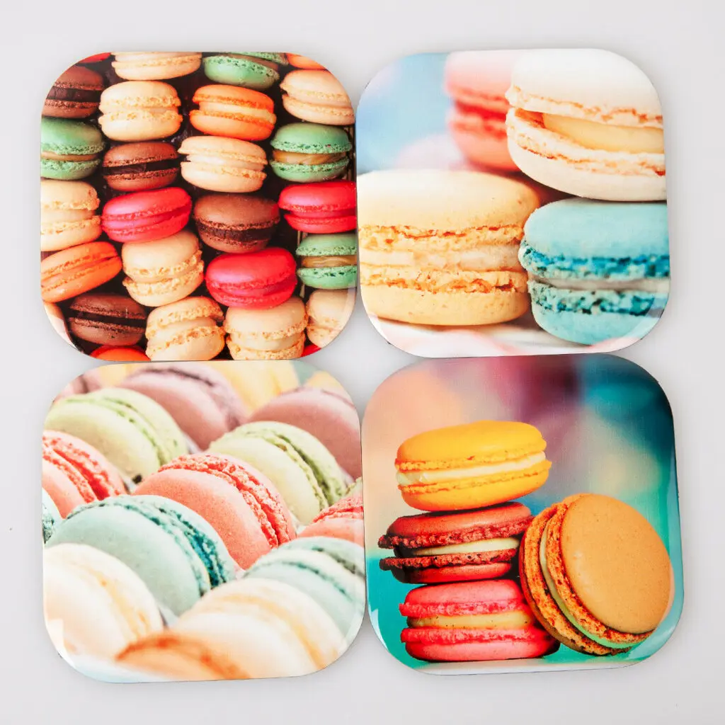 4pcs Non-slip Table Coaster Set Heat Resistant Metal Mat Drink Coffee, Animals, Palm, Macaron, Womens, Cats,Shell Gift, Mug Pat