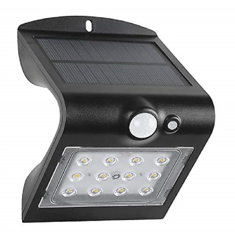 Apply solar LED black wall with sensor 1.5W 220LM 6000K cool or white light.