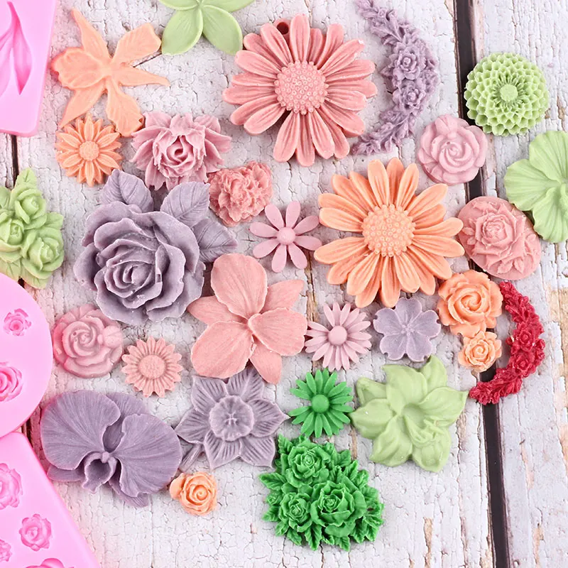 Flower Silicone Mold Rose Daisy Orchid Cupcake Topper Fondant Cake Decorating Tools Candy Resin Clay Chocolate Gumpaste Moulds