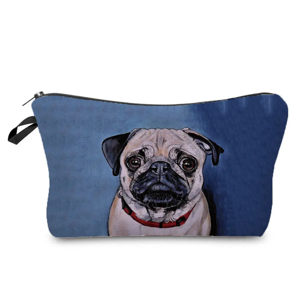 Cute Pug Dog Printing Women\'s Cosmetics Bag Female Makeup Bags Portable Toiletry Pouch Big Child Pencil Case Roomy Storage Bag