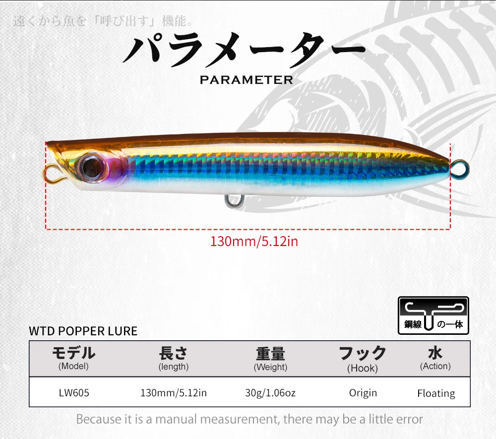 Hunthouse Schwimmende Oberfläche Popper Spinning Topwater Angeln Köder 130mm/30g Bleistift Köder Wobbler WTD Salzwasser für Bass Künstliche – Detail 5