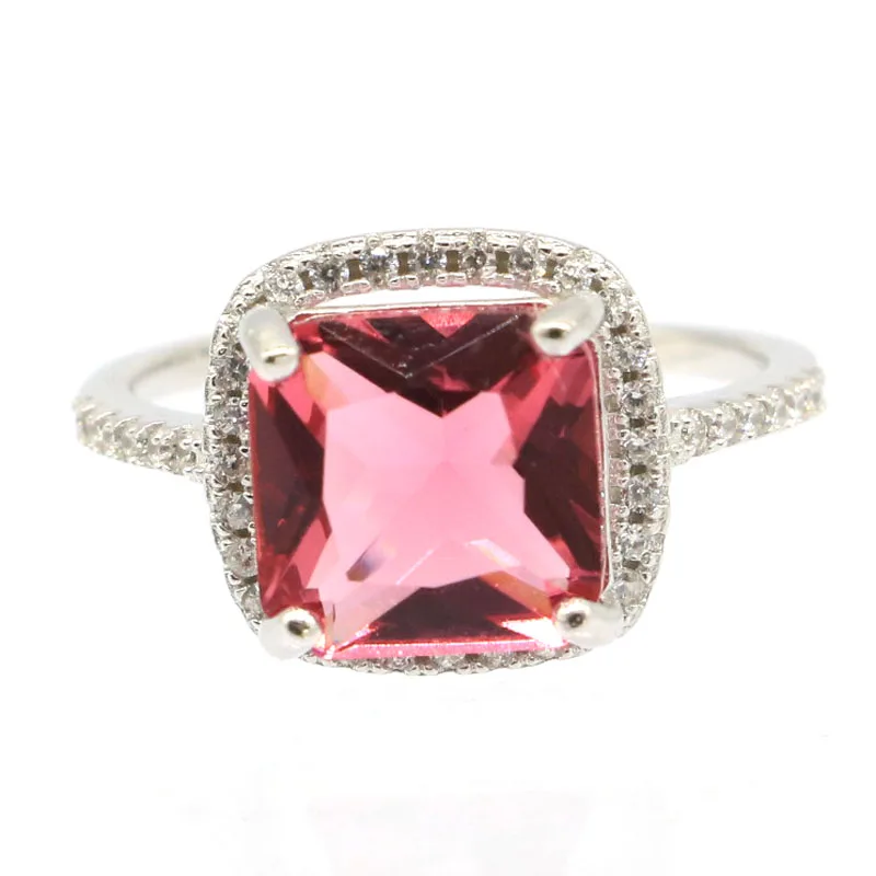 

Buy 5 Get 1 Free 12x12mm Princess Cut Square 2.6g Pink Tourmaline London Blue Topaz CZ Ladies 925 Solid Sterling Silver Rings