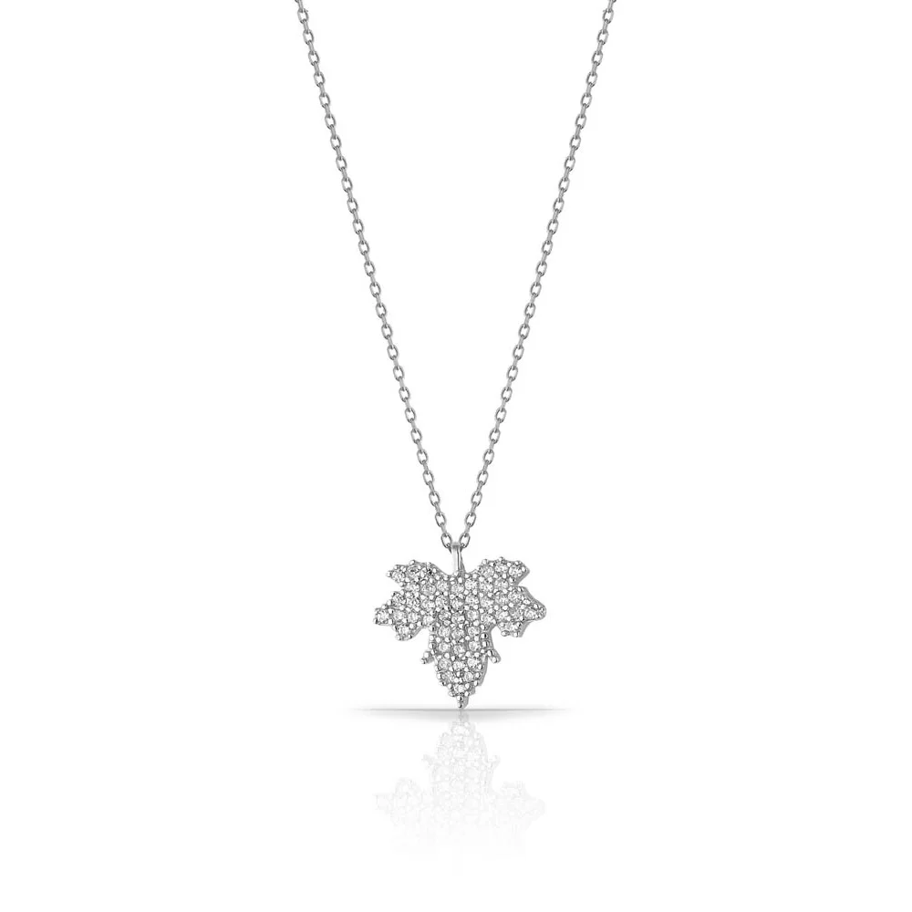 Stylish Oak Leaf Pendant Featuring Zircon Necklace Jewelry Sterling Silver with Chain