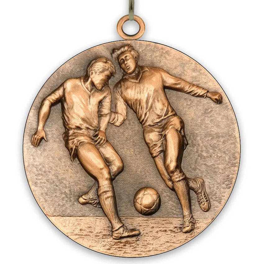 Large Metal Football Male Bronze Medal - 6,4 cm - with Neck Ribbon size 2,2cm x 80 cm - Choice of Ribbon Colours.