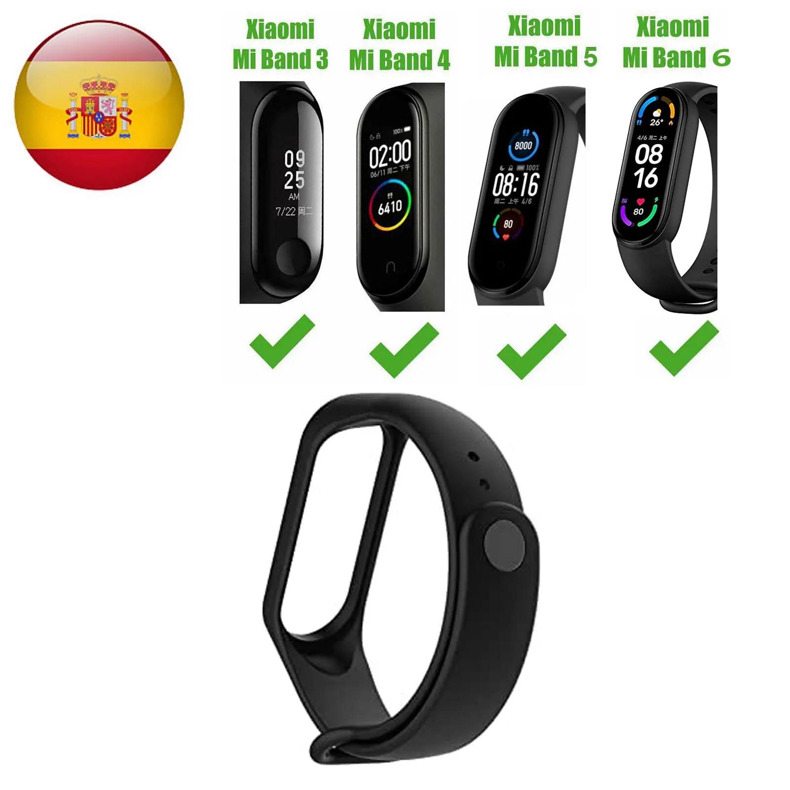 Correa de Recambio para Xiaomi Mi band Pulsera Actividad Xiaomi Mi Band 3 4 5 6 Smartwatch Reloj Negro