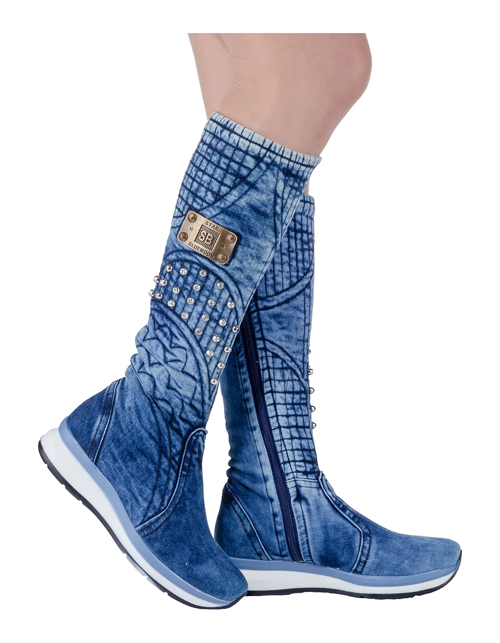 Jeans Boots Handcrafted Sexy Design Blue Pattern Embroidered Jeans Women\'s Boots Birthday Gift  /Women\'s shoes, denim shoes