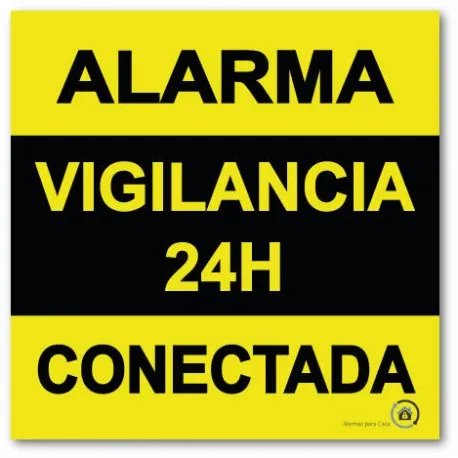 Self-adhesive warning poster alarm 15x15 alarm 24H connected surveillance rotulo amarillo in castellano