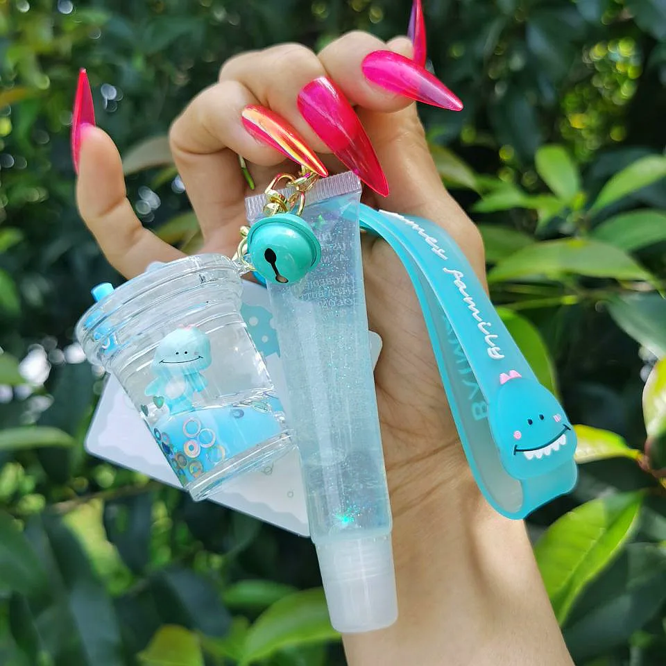 2022 New Arrial Ctue Animal Liquid Acrylic Keychain Lipgloss Base  Kids Make Your Own Key Chain Wholesale Lip Gloss Set