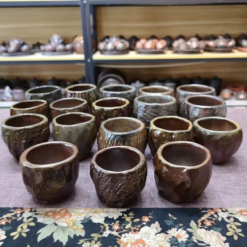 100% Handmade Nixing Pottery Tea Cups Personal Woodfired Clay Cup Pinched by Hands Each Cup with Natural Glaze like Artwork Cup