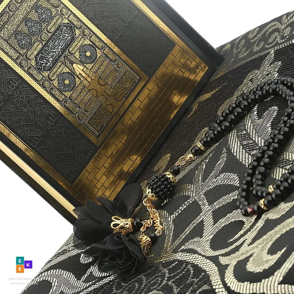 The Qur\'an Gilded with Hardcover, Cotton Taffeta Prayer Rug, Pearl Design Rosary Set Coran Коран Corano  islamic gift Muslim