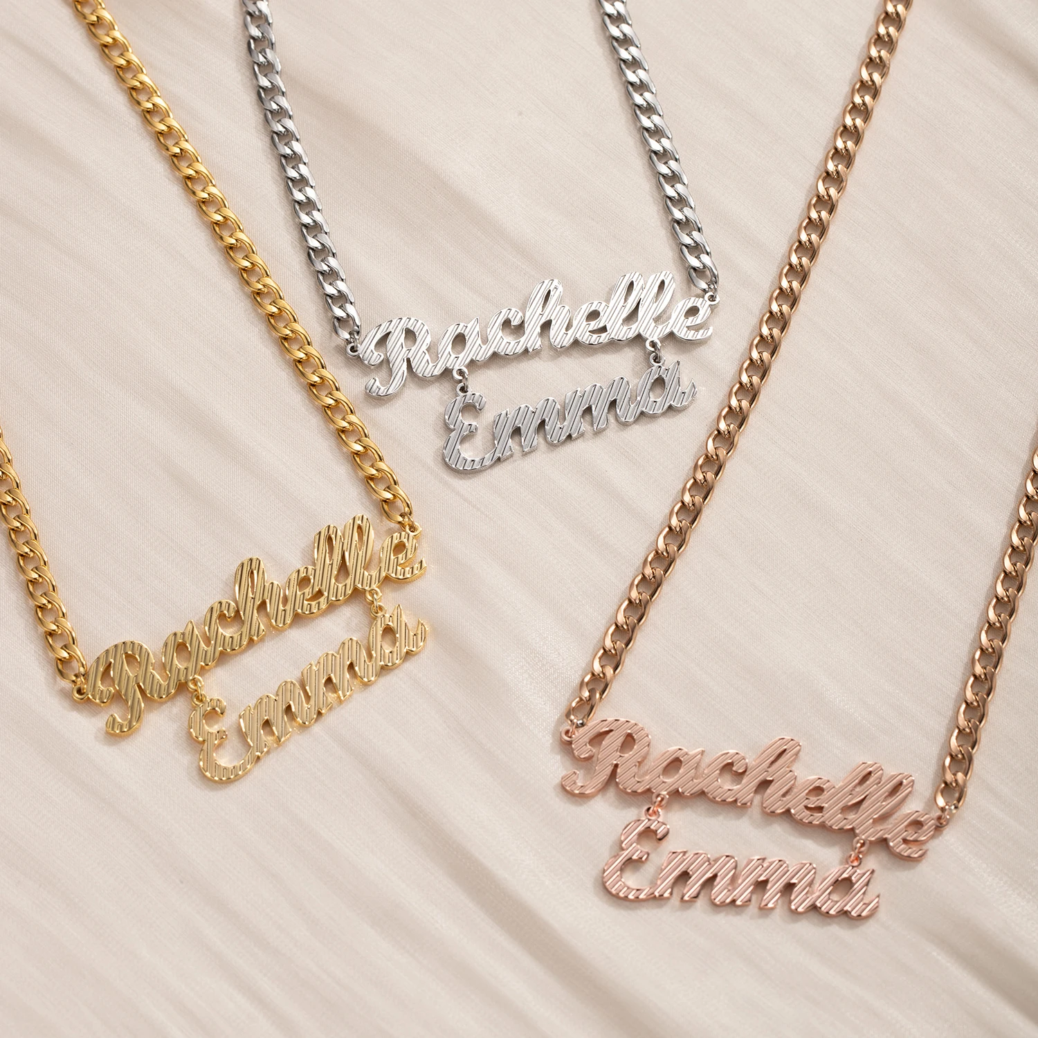 Diamond-Cut Name Necklace in 18k Gold Plated For Women Customized Double Layer Name Necklace For Best Friend Jewelry Gift