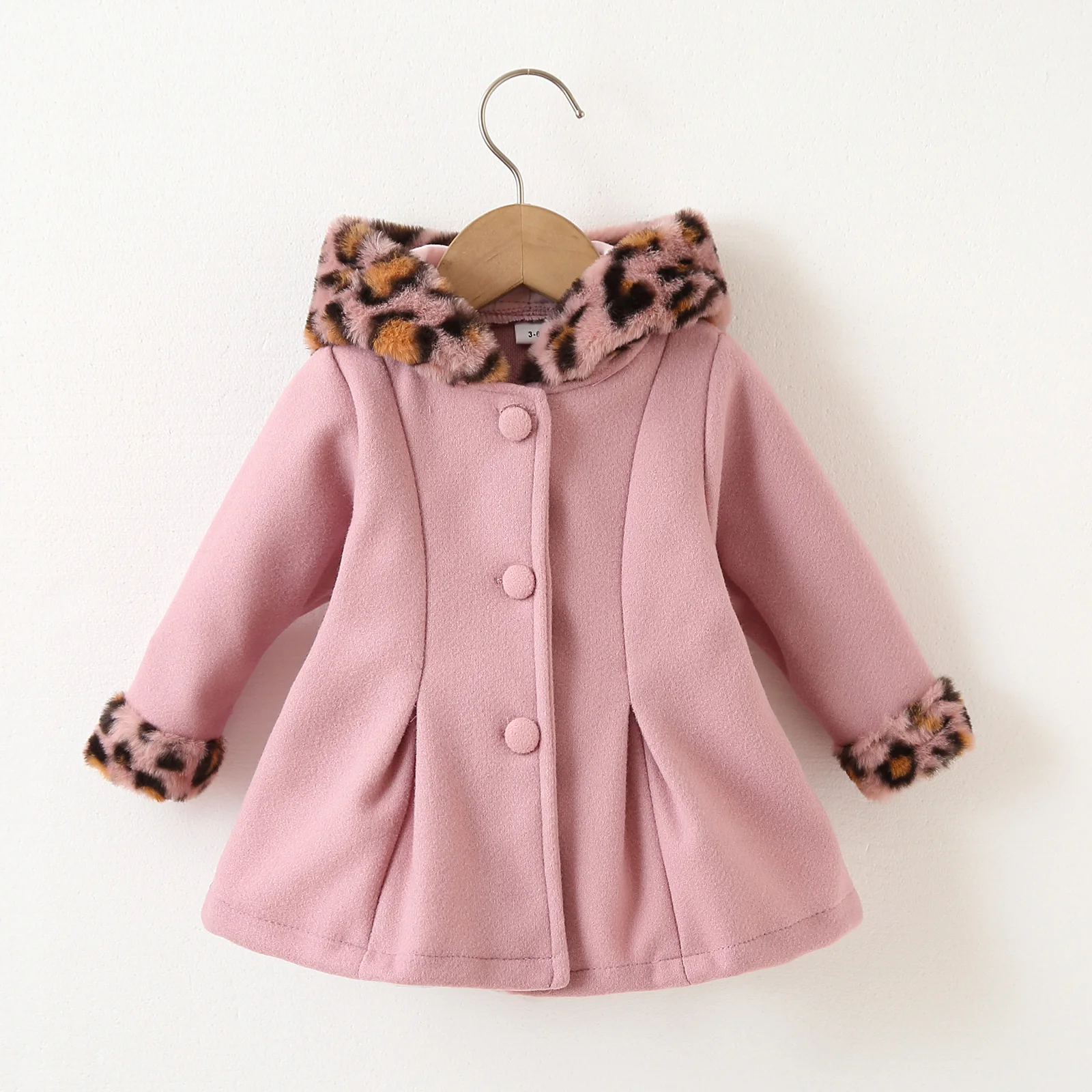 PatPat Baby Red Long-sleeve Button Down Leopard Hooded Wool Blend Coat