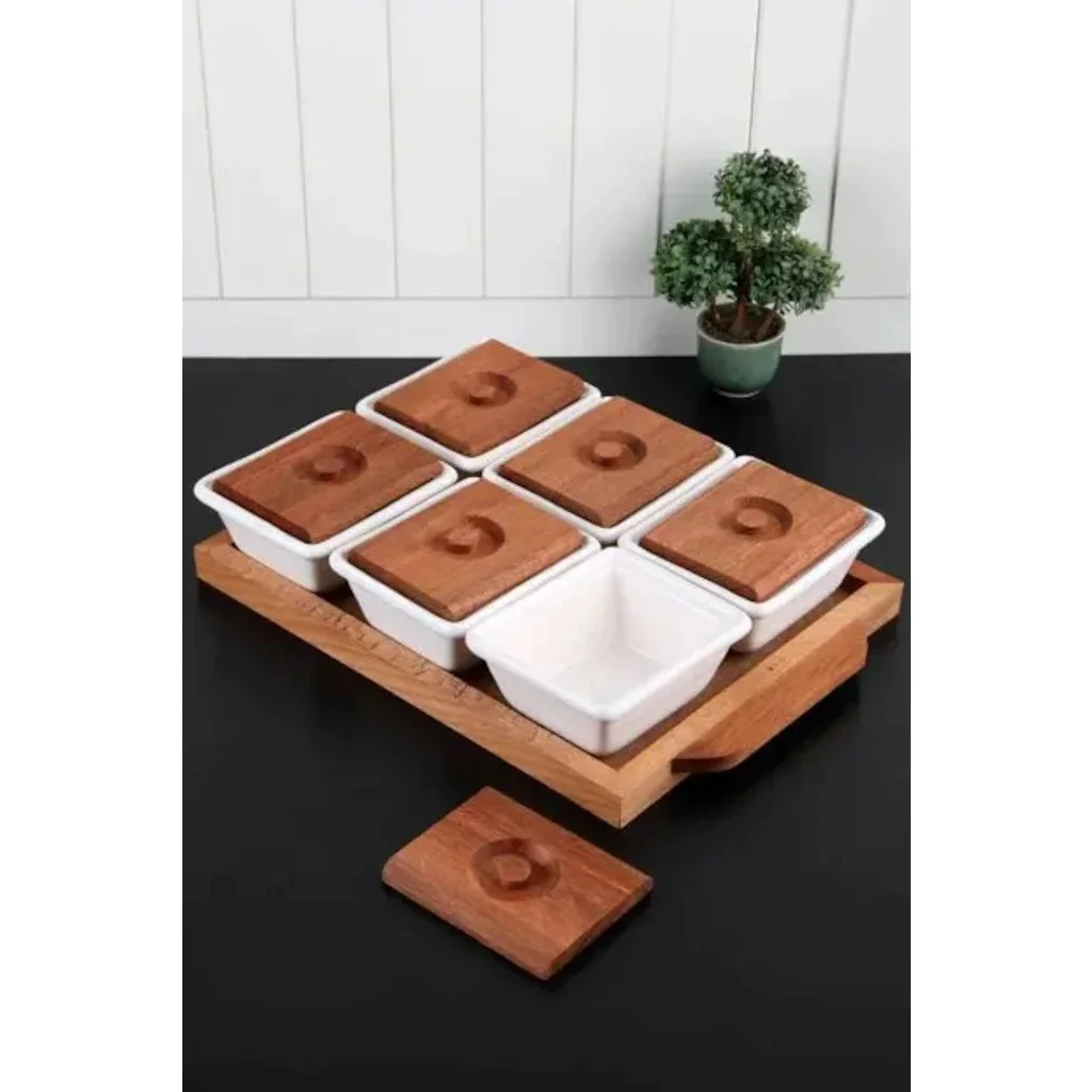 Wood 6 Compartments Lux Breakfast Wooden tray 6 compartments Lux breakfast. 33cm x 22cm x 7cm product dimensions