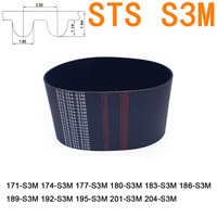 Width 6 10 15 20mm S3M Rubber Timing Belt Pitch Length 171 174 177 180 183 186 189 192 195 201 204mm