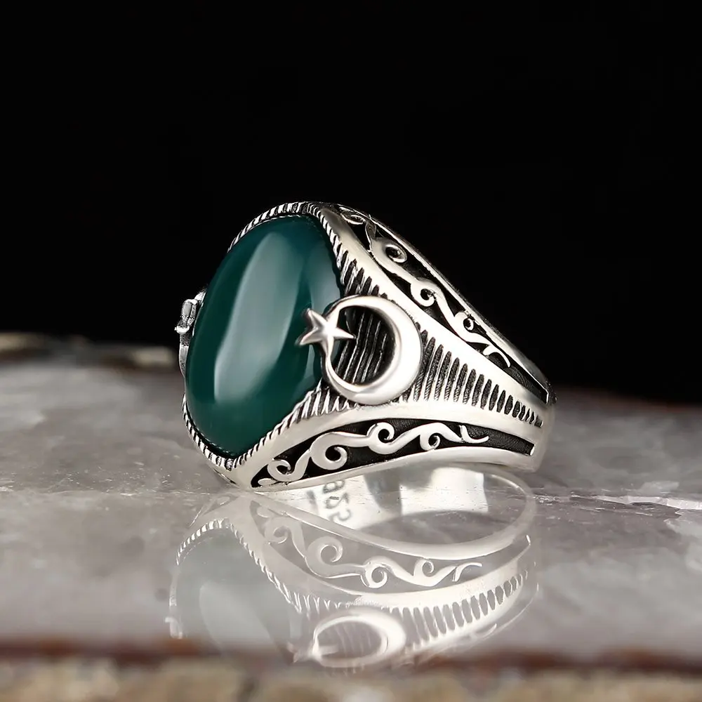 Agate Stone Crescent 925 Sterling Silver Ring