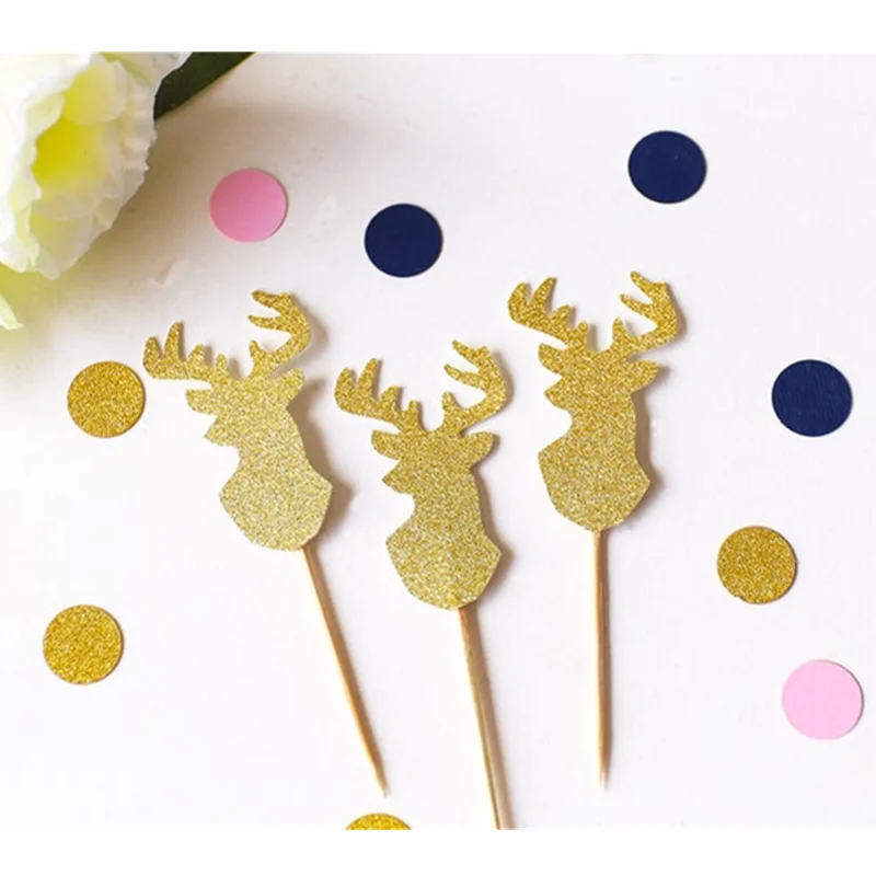 Customized Deer Glitter Cupcake Toppers, Personalized Deer Birthday Toppers, Rustic Party Decor, Party Decorations, Baby Shower