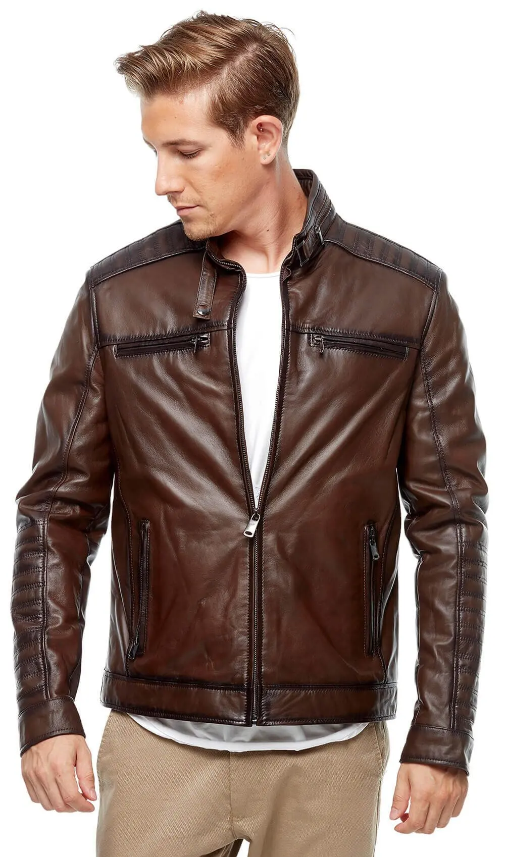 Alvaro Cà Phê Tranh Áo Khoác Orjinal Da Cừu Thu Đông 2022 Biker Slim Size Lớn VintageTürkiye