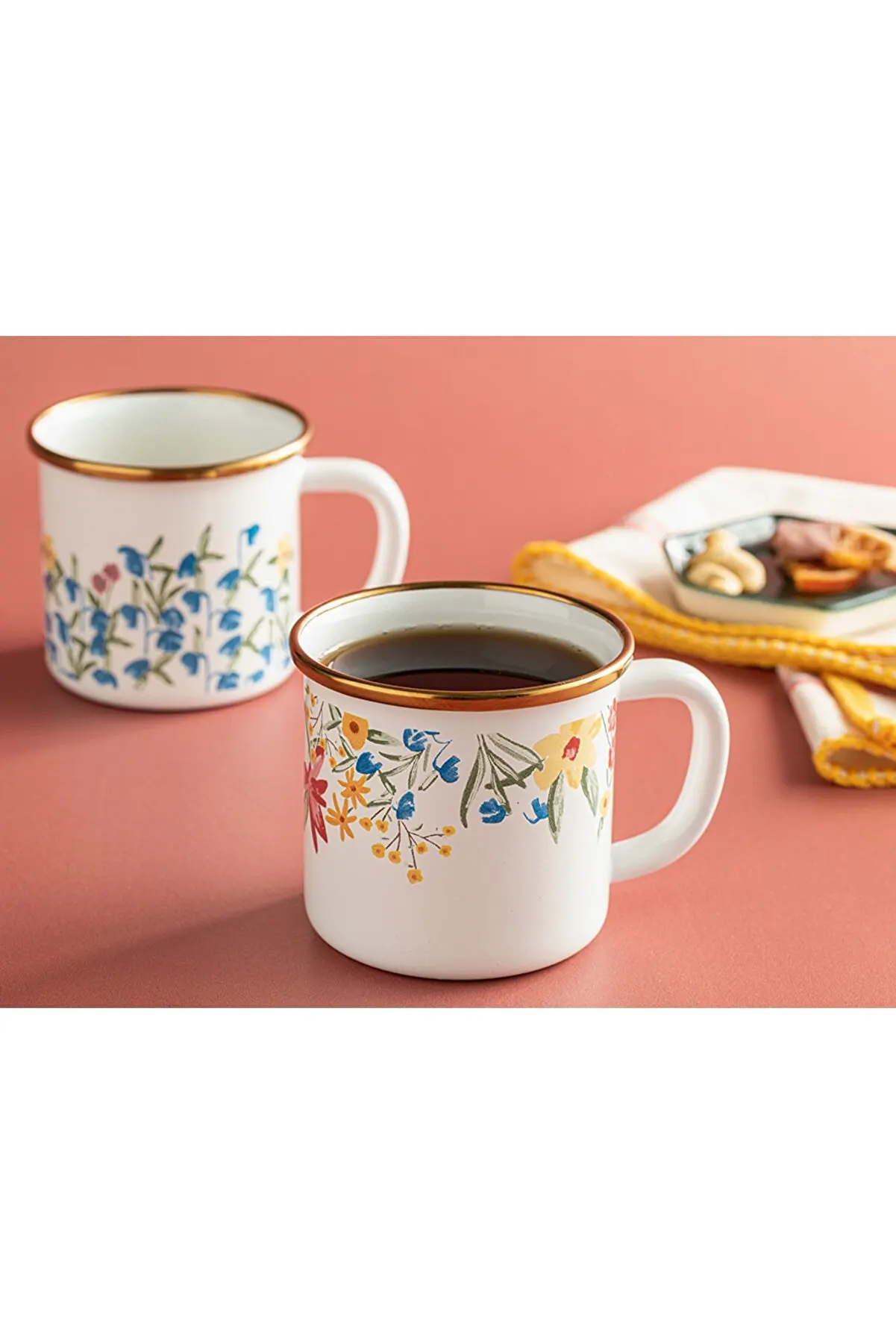 

Flower Spree Enamel Porcelain Mug 350 Ml White Color Floral Pattern Design Tea Glasses Gift Products Home Office Camping Supplie