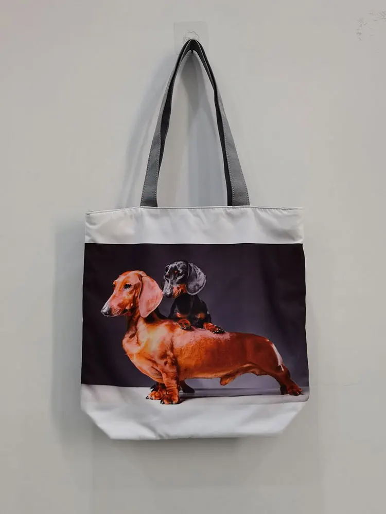 Dachshund Printed Handbag Women High Capacity Travel Beach Shoulder Bag Animal Graphic Shopping Bag Kitchen Reusable Grocery Bag