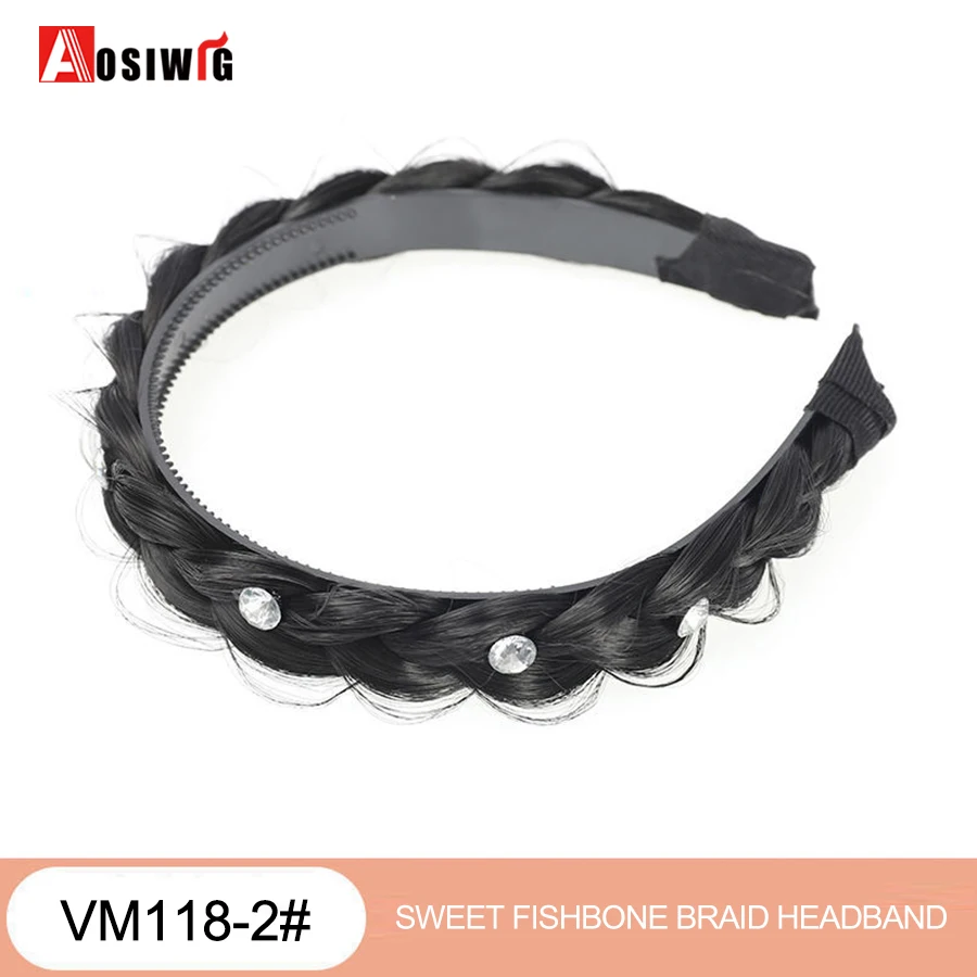 AOSI 1PC Synthetische Damen Haar Breite Fishbone Zöpfe Nicht-slip Stirnband Handgemachte Retro Stirnband Styling Kopfbedeckungen Zubehör – Detail 23
